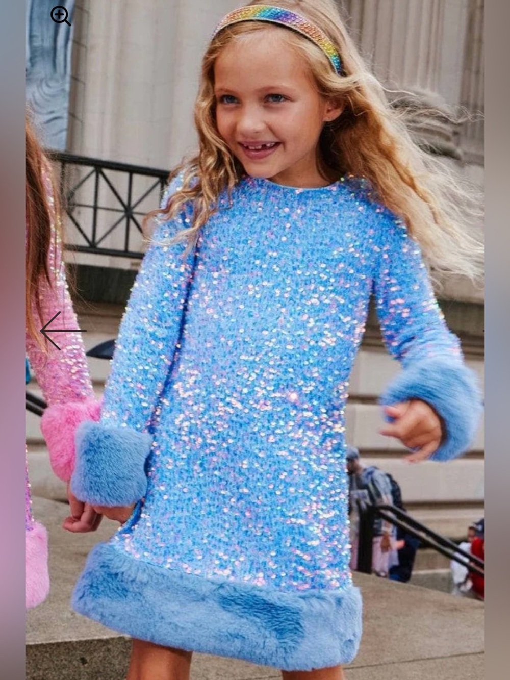 Lola + the boys Celeste sequin party dress blue fur trim detail 6 year B
